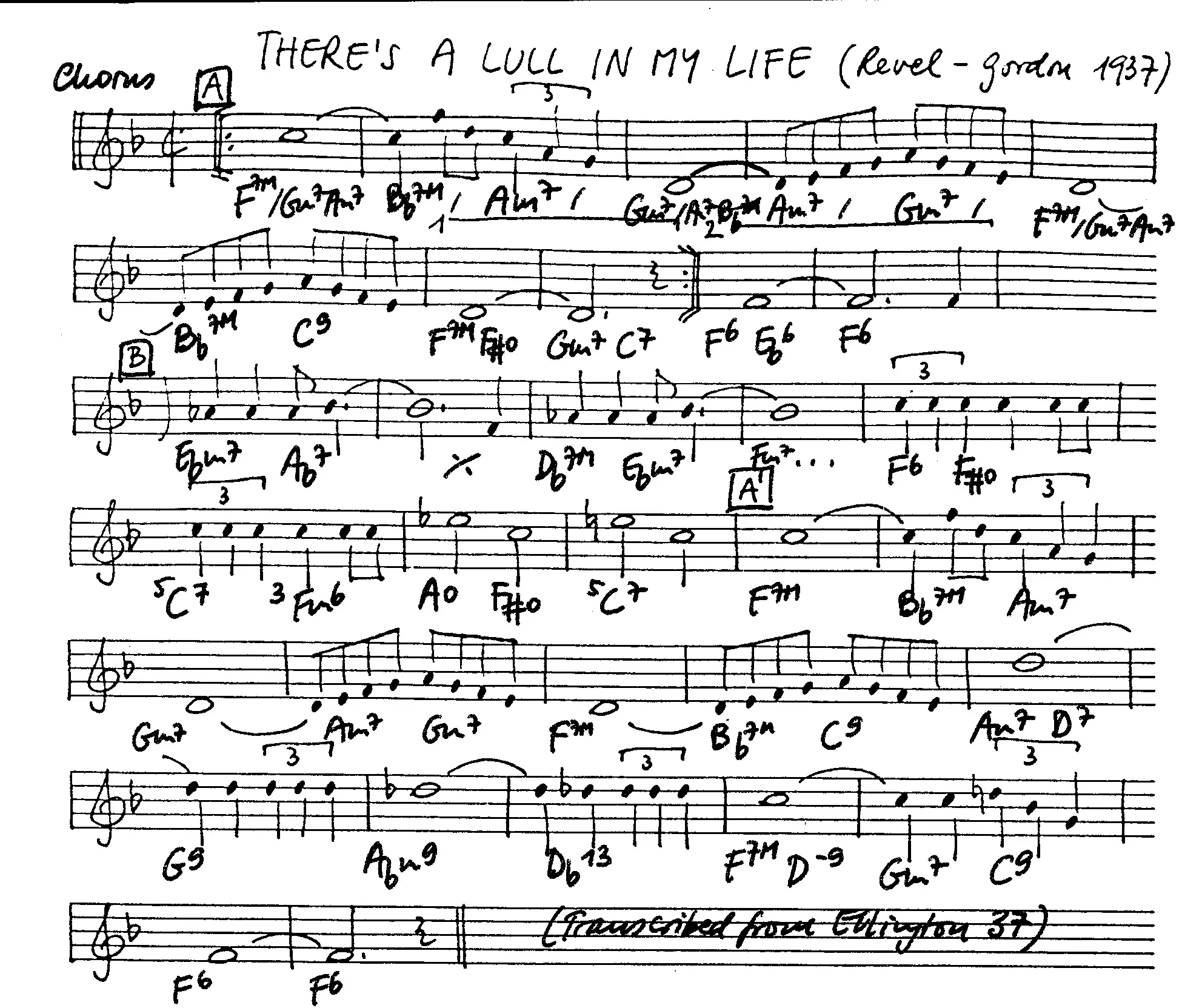 there's a lull in my life free jazz leadsheet - Courtesy of the Jungle Jazz Band